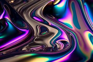 Abstract iridescent fluid metallic liquid shine background, holographic futuristic, generative ai photo