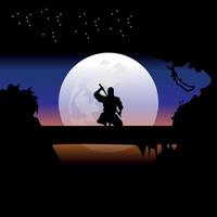 assassin training at night on a full moon vector