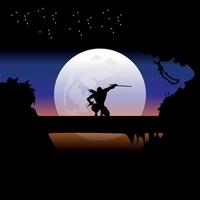 assassin training at night on a full moon vector