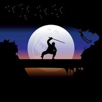 assassin training at night on a full moon vector