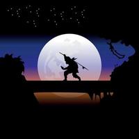 assassin training at night on a full moon vector