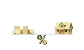 simbolo della freccia grande tassi di interesse più elevati per idee immobiliari per la casa risparmio su immobili di stabilità finanziaria e crescita e spazio per inserire testo su sfondo giallo, rendering 3d realistico. png