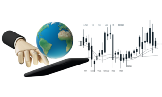 digital currency gold coins It is enclosed around a digital currency chart with bars candlestick patterns alternating up and down with smartphone screen on background. 3d render png