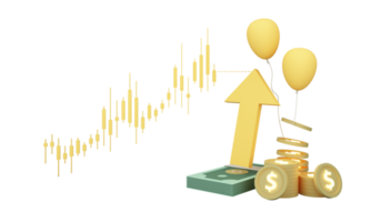 digital valuta guld mynt den är sluten runt om en digital valuta Diagram med barer ljusstake mönster alternerande upp och ner med smartphone skärm på bakgrund. 3d framställa png