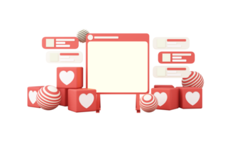 digitales Marketing, Webanalyse und Marketing-Social-Media-Konzept mit Spiel, Chat-Nachricht, Liebessymbol, Lupe und Anzeigeleiste und Lächeln. 3D-Darstellung png