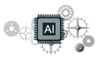 artificiell intelligens webb baner. av en processor chip. de bearbeta av data bearbetning. utvecklingen i modern teknik. mikrokretsar på neon lysande bakgrund. 3d tolkning png