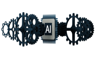 artificiale intelligenza ragnatela striscione. di un' processore patata fritta. il processi di dati in lavorazione. sviluppi nel moderno tecnologie. microcircuiti su neon raggiante sfondo. 3d interpretazione png