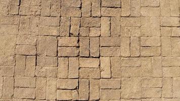 Above view of beautiful antique brown bricks arranged in a row. for construction background. photo