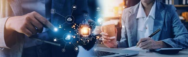 Digital transformation change management, internet of things. new technology bigdata and business process strategy, customer service management, cloud computing, smart industry. Ai technology. photo