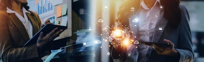 Digital transformation change management, internet of things. new technology bigdata and business process strategy, customer service management, cloud computing, smart industry. Ai technology. photo