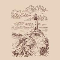 Lighthouse. Hand drawn illustration converted to vector. Sea coast graphic landscape sketch illustration vector.