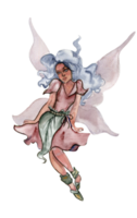 Watercolor cartoon fairy with magic wings. Watercolor hand draw fairy tale illustration. Illustartion with white isolated background. Perfect for greeting card, poster, wedding invitation, party decor png