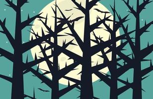 bosque oscuro con árboles y murciélagos secos y aterradores vector