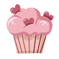 Cupcake with pink cream and cookie hearts isolated on transparent background. Symbol of love for Valentines Day. png