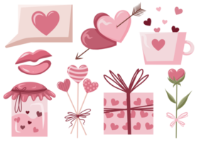 Set of elements for Valentine's Day. Isolated icons on a transparent background. png