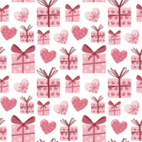 Seamless Valentine's Day pattern with hearts and cute gift boxes png