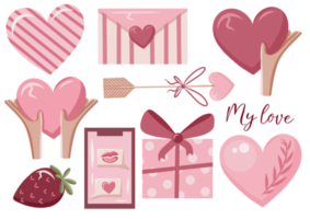 Set of elements for Valentine's Day. Isolated icons on a transparent background. png