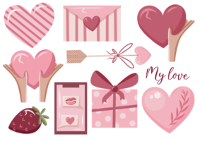 conjunto de elementos para el día de san valentín. iconos aislados sobre un fondo transparente. png