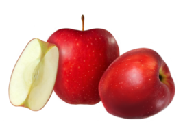 a group of red apples with a slice of fruit png