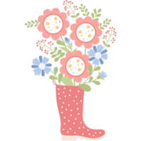 Bouquet of flowers in rubber boot png