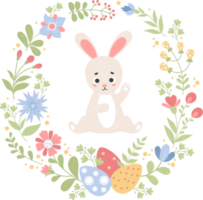 Cute Easter bunny with flowers png