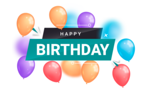 diseño de feliz cumpleaños para tarjetas de felicitación y poster con globo, diseño de confeti para celebración de cumpleaños png