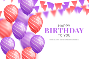 Happy birthday  background with 3d realistic  air balloon with text and glitter confetti png