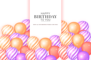 diseño de fondo de globos de cumpleaños. texto de feliz cumpleaños con elementos de decoración de globos y confeti para la celebración del día de nacimiento png