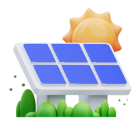 3D-Darstellung des Solarpanel-Symbols mit Sonne, perfekt für Ihre Web- und App-Assets png