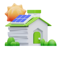 Maison verte de rendu 3d avec illustration d'icône de panneau solaire, parfaite pour vos ressources Web et d'application png