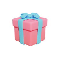 pink gift with blue ribbon isolated on transparent background png