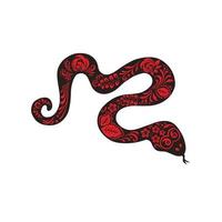 serpiente víbora negra con pintura de flores color rojo etno, ilustración vector