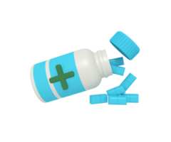 3D-Darstellung der Medizinpille auf der Flasche png