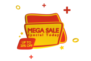 3d render etiqueta mega oferta venta 3d ilustración con megáfono y diseño de elementos sobre fondo amarillo fácil de usar para promoción png
