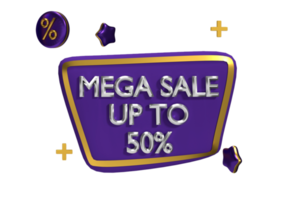 3d render etiqueta mega oferta venta 3d ilustración con megáfono y diseño de elementos sobre fondo amarillo fácil de usar para promoción png