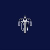 CV initial monogram logo for lawfirm with scale vector design
