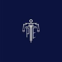 PE initial monogram logo for lawfirm with scale vector design