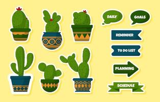 conjunto de pegatinas de diario de cactus y suculentas vector