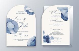 tarjetas de invitación de arco de boda diseño de colección de estilo acuarela azul marino. fondo de textura de acuarela, folleto, plantilla de invitación. vector