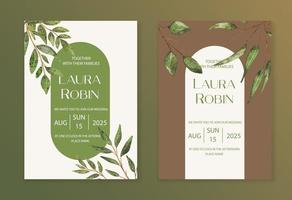Luxury arch wedding invitation card background with green watercolor botanical leaves. Abstract floral art background vector design for wedding and vip cover template.