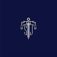 SJ initial monogram logo for lawfirm with scale vector design