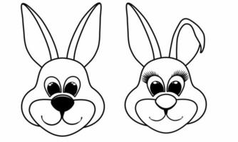 Set girl and boy head rabbit. Bunny line icon. Vector outline illustration of rabbit.