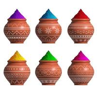 holi elements. set of isolated bowls with powder colors. Holi festival gulal vector