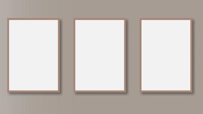 Blank poster frame mockup on grey wall. Vector illustration. EPS 10.