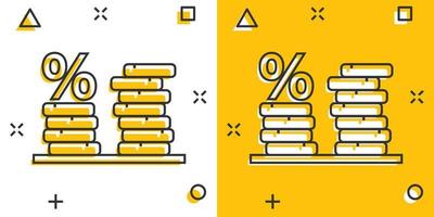 icono de pila de monedas en estilo cómico. ilustración de vector de dibujos animados de moneda de dólar sobre fondo blanco aislado. concepto de negocio de efecto de salpicadura de dinero apilado.