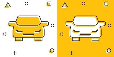 icono de coche en estilo cómico. ilustración de vector de dibujos animados de vehículo de automóvil sobre fondo blanco aislado. concepto de negocio de efecto de salpicadura de sedán.