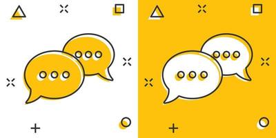 Speak chat sign icon in comic style. Speech bubbles cartoon vector illustration on white isolated background. Team discussion button splash effect business concept.