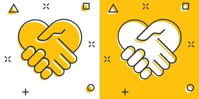 Handshake icon in comic style. Partnership deal cartoon vector illustration on white isolated background. Agreement splash effect business concept.