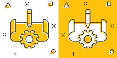 Prototype icon in comic style. Startup cartoon vector illustration on white isolated background. Model development splash effect business concept.
