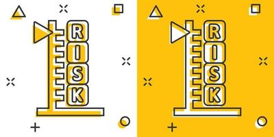 icono de nivel de riesgo en estilo cómico. resultado ilustración vectorial de dibujos animados sobre fondo blanco aislado. concepto de negocio de efecto de salpicadura de evaluación. vector